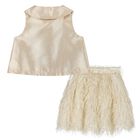 Girls Gold Fringe Skirt Set, 1, hi-res