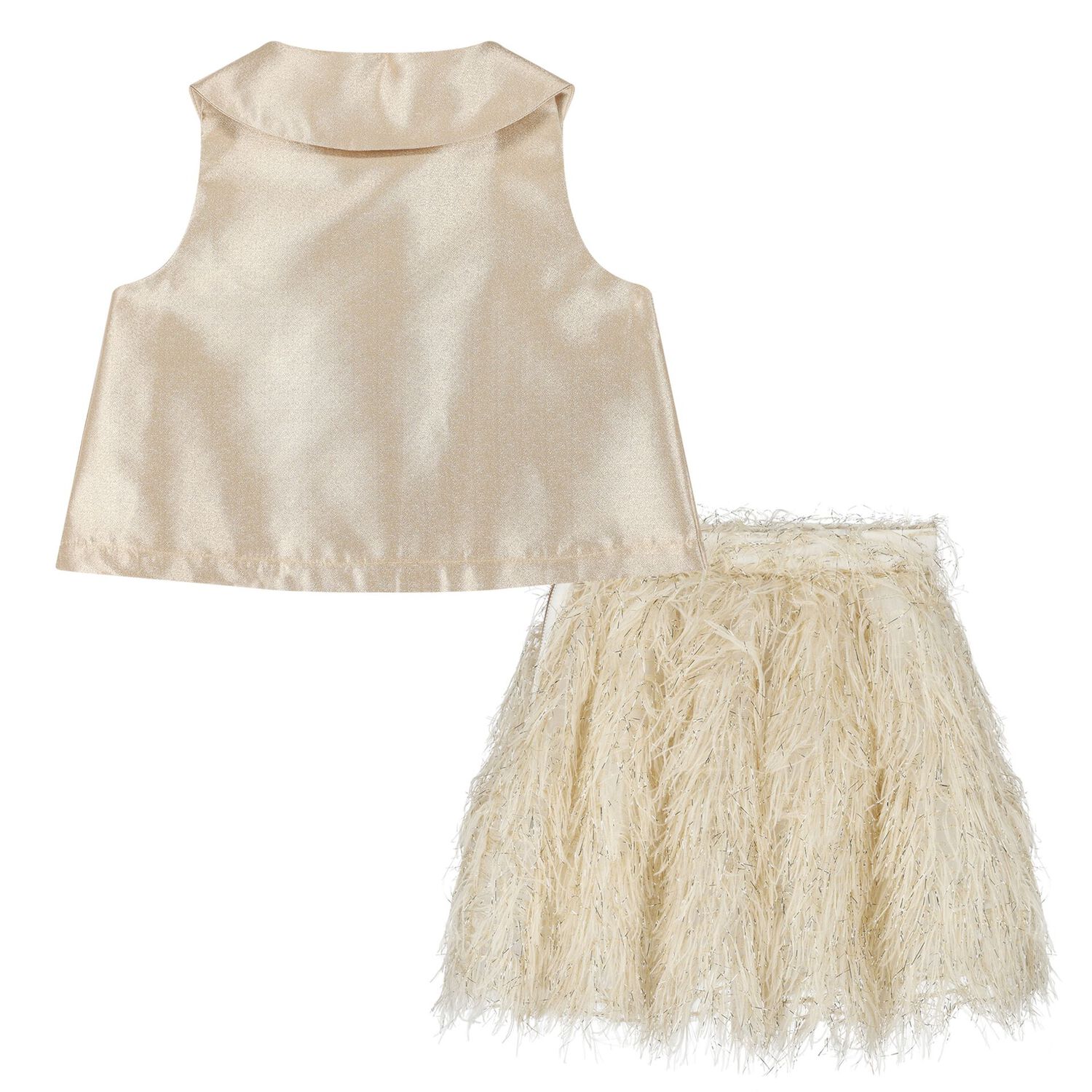 Girls Gold Fringe Skirt Set, 1, hi-res