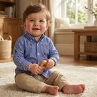 Baby Boys Blue & Beige Trouser Set , 1, hi-res