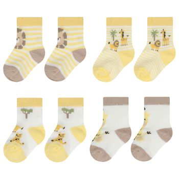 Baby Boys Yellow & White Socks ( 4-Pack )