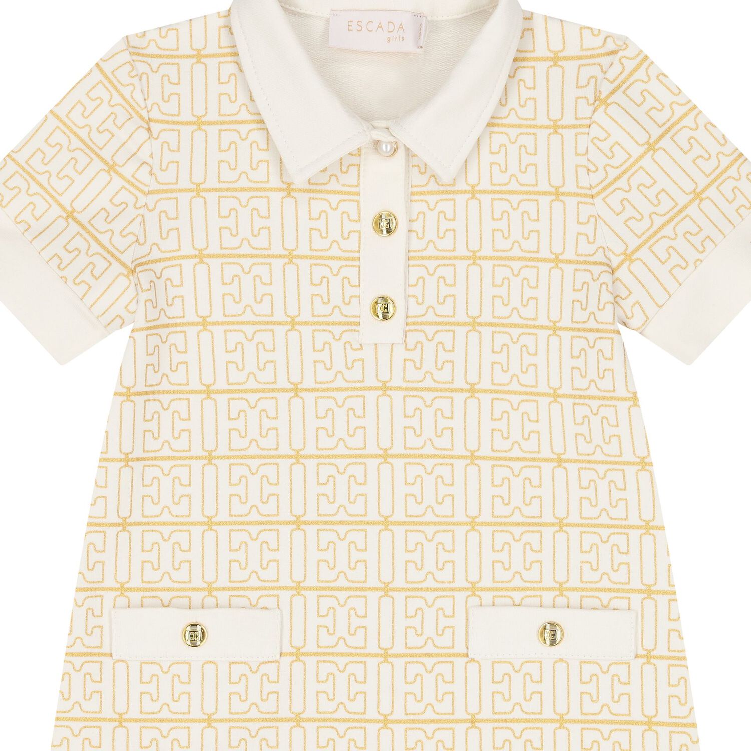 Younger Girls Ivory & Gold Logo Polo Dress, 1, hi-res