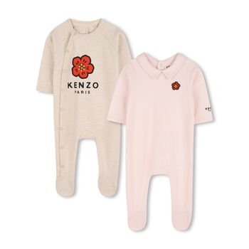 Baby Girls Beige & Pink Boke Flower Babygrows ( 2 Pack ) 