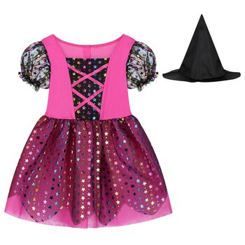 Girls Pink & Black Halloween Witch Costume