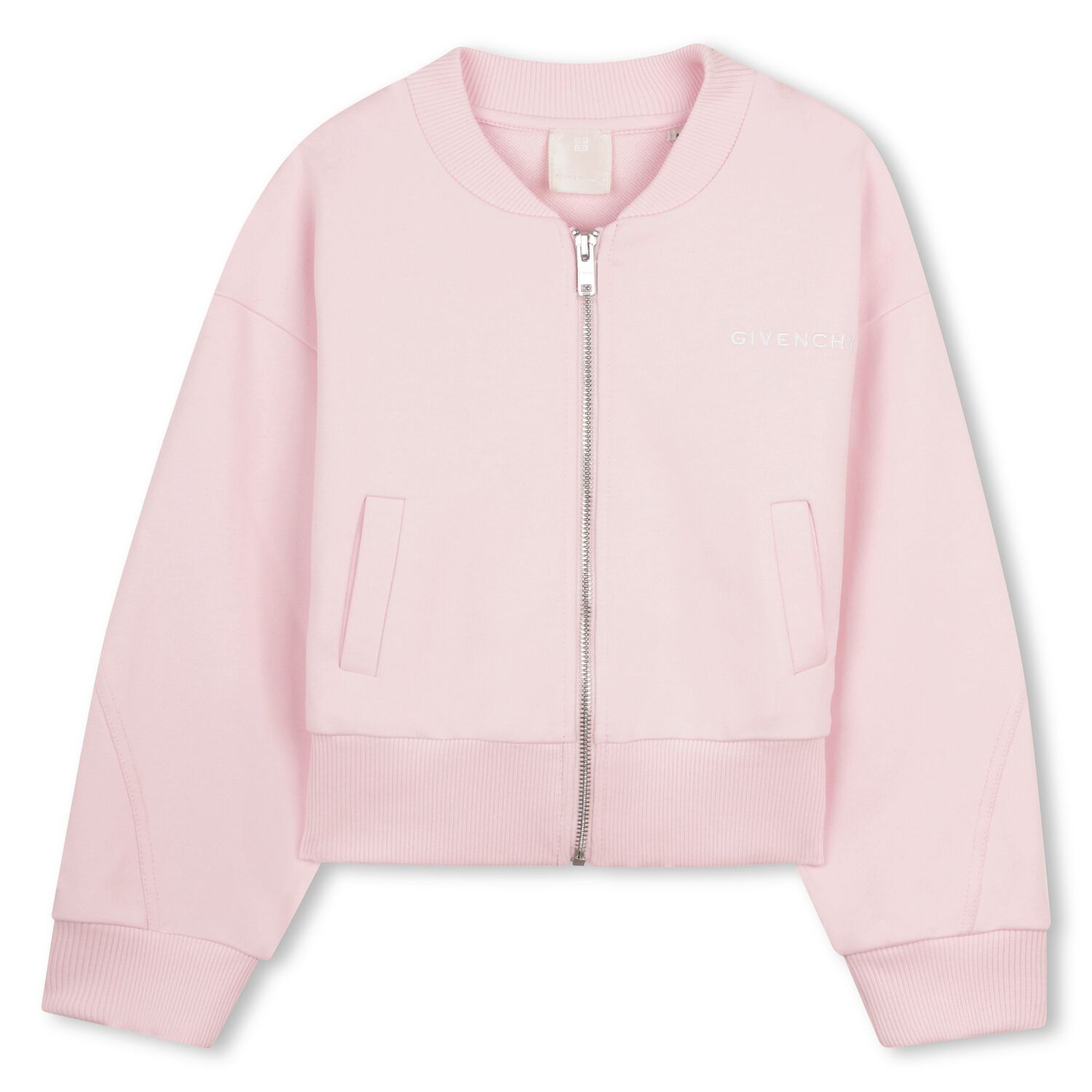 Girls Pink Embroidered Logo Zip Up Top, 1, hi-res