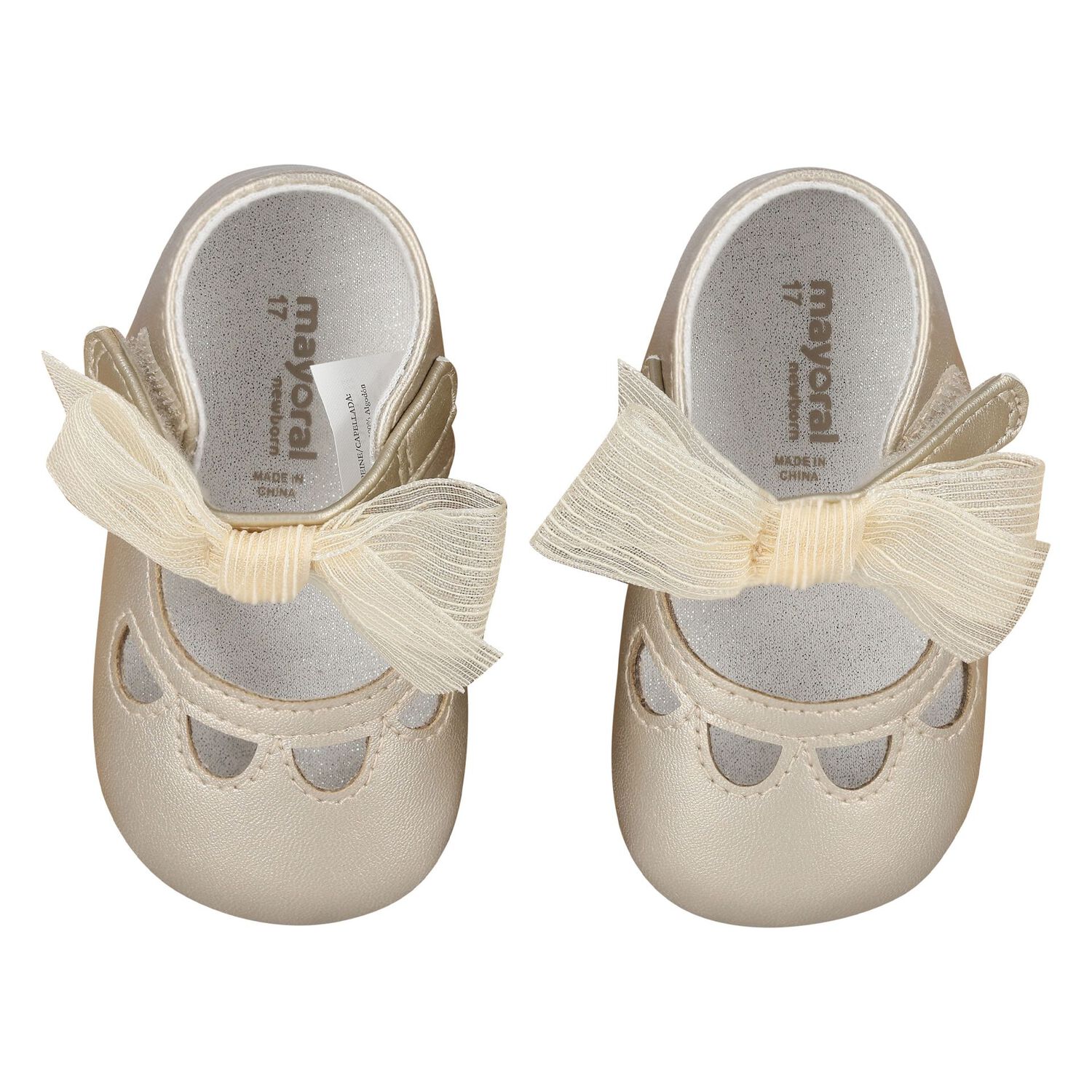 Baby Girls Gold Bow Pre Walker Shoes, 3, hi-res image number null