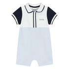 Baby Boys White & Blue Logo Romper, 1, hi-res