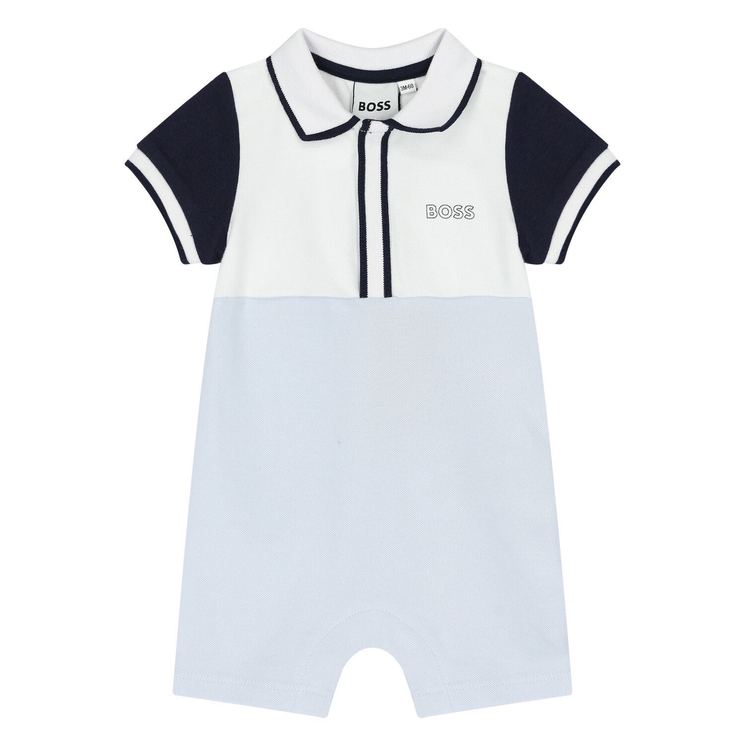 Baby Boys White & Blue Logo Romper, 1, hi-res