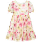Girls White, Pink & Yellow Floral Dress, 1, hi-res