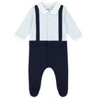 Baby Boys Navy Blue & Pale Blue Logo Babygrow, 1, hi-res