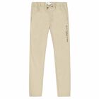 Boys Beige Logo Trousers, 1, hi-res