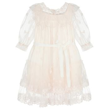 Girls Pink Embroidered Tulle Dress