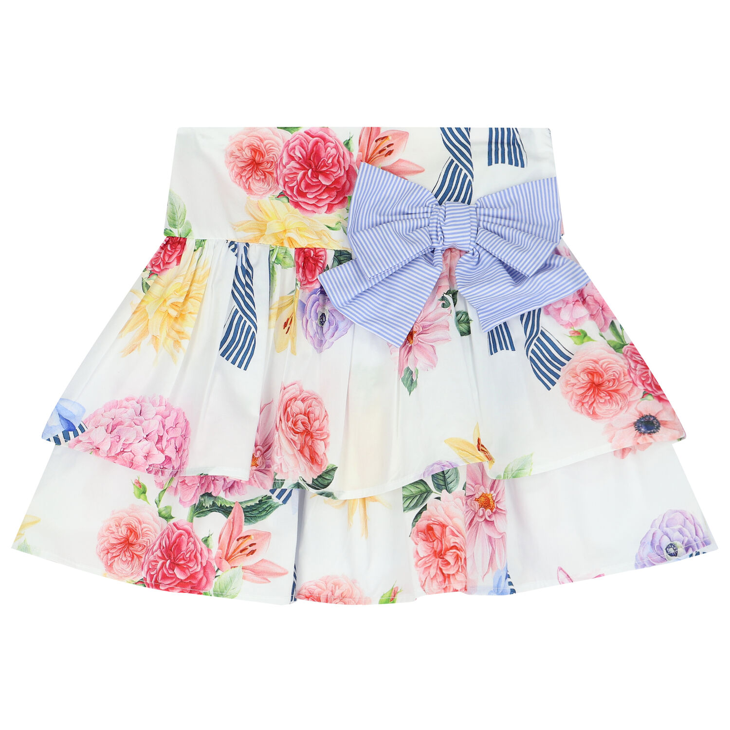 Girls White Floral Skirt Set, 1, hi-res