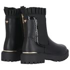 Girls Black Faux Leather Boots, 1, hi-res