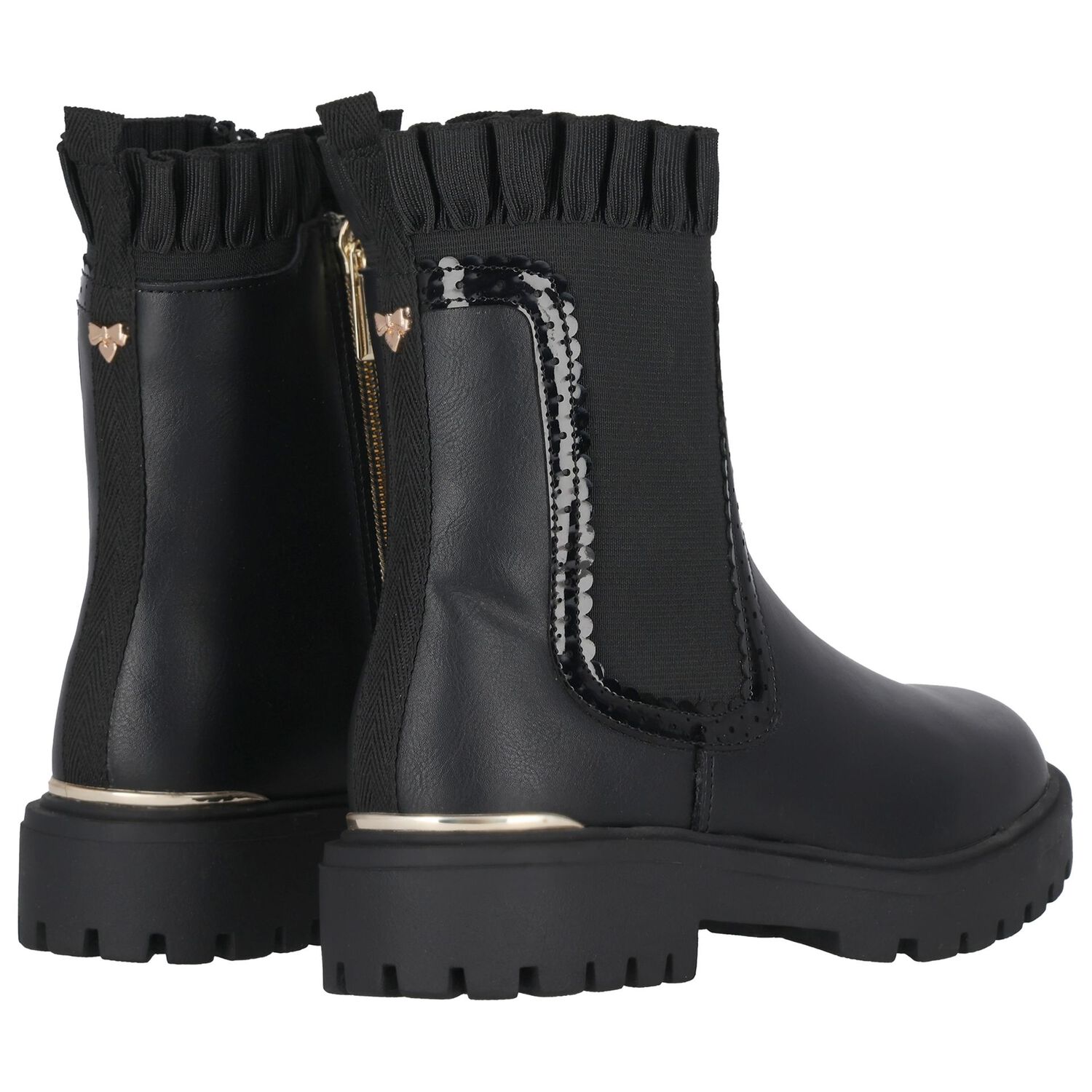 Girls Black Faux Leather Boots, 1, hi-res image number null