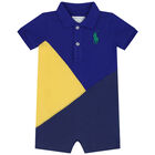 Baby Boys Blue & Yellow Logo Polo Romper, 1, hi-res