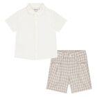 Younger Boys White & Beige Shorts Set, 1, hi-res