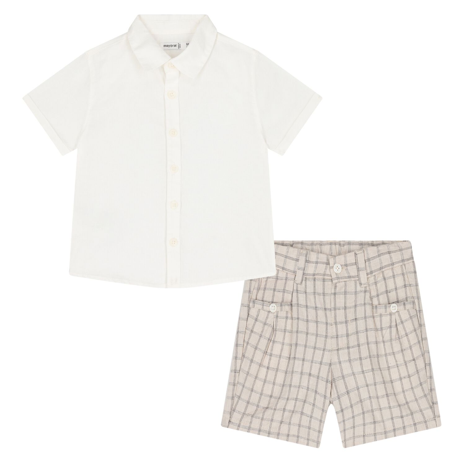 Younger Boys White & Beige Shorts Set, 1, hi-res