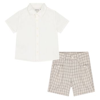 Younger Boys White & Beige Shorts Set