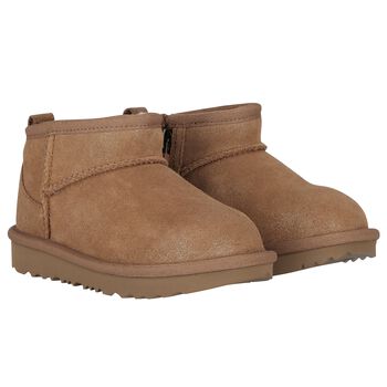 Younger Girls Beige Classic Ultra Mini Suede Boots