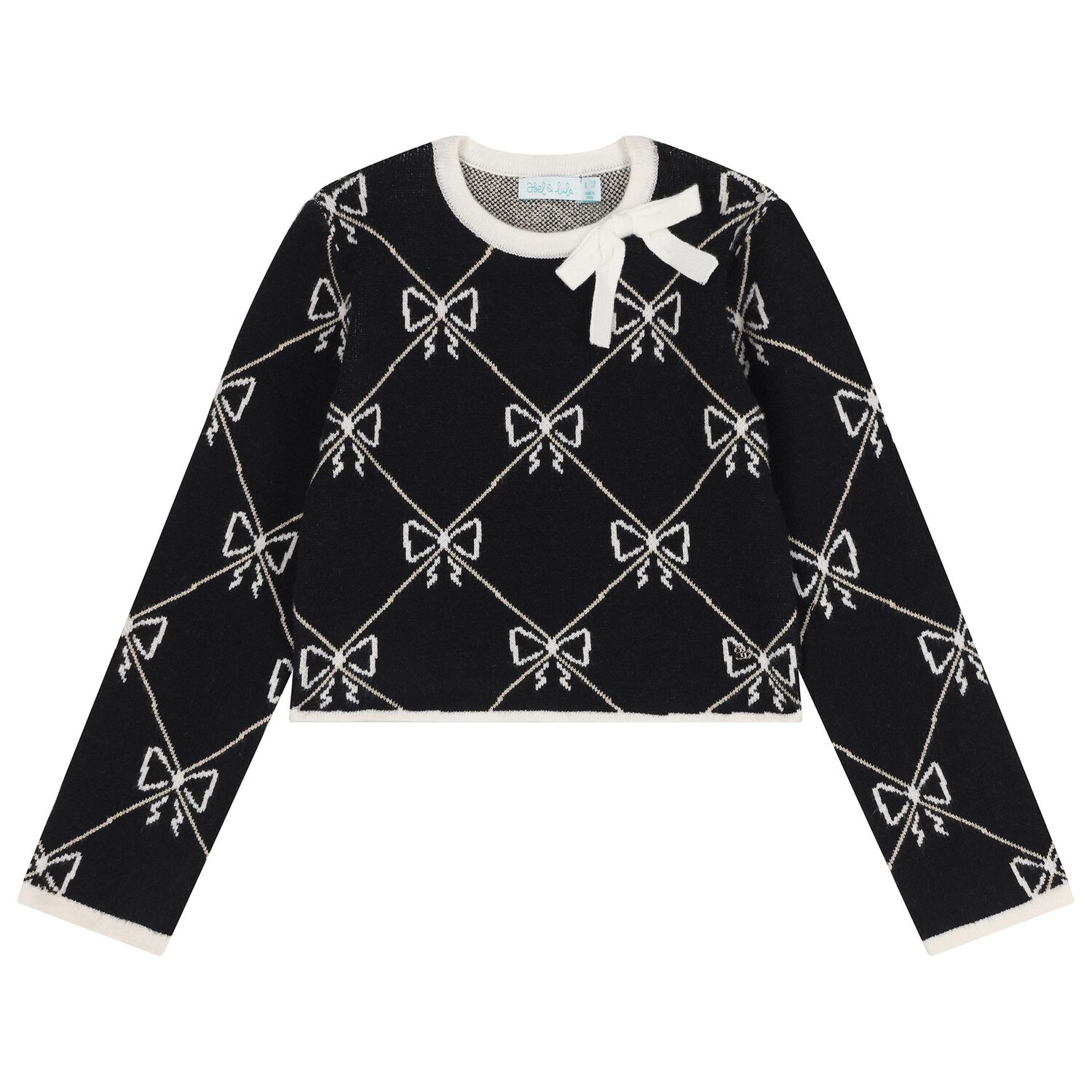 Girls Black Knitted Skirt Set, 1, hi-res