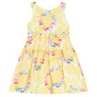 Girls Yellow Ruffled Floral Dress, 1, hi-res