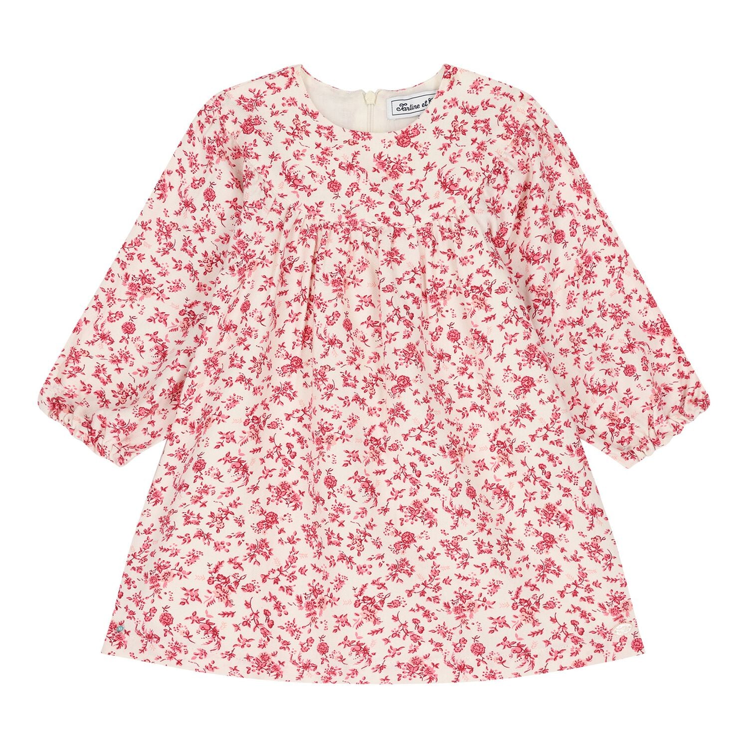 Baby Girls Ivory & Pink Floral Dress, 1, hi-res