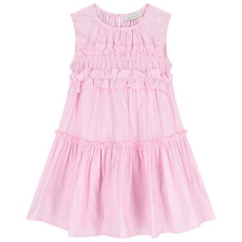 Girls Pink Poplin Ruffle Dress