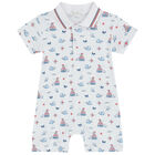 Baby Boys White Sail & Whale Polo Romper, 1, hi-res