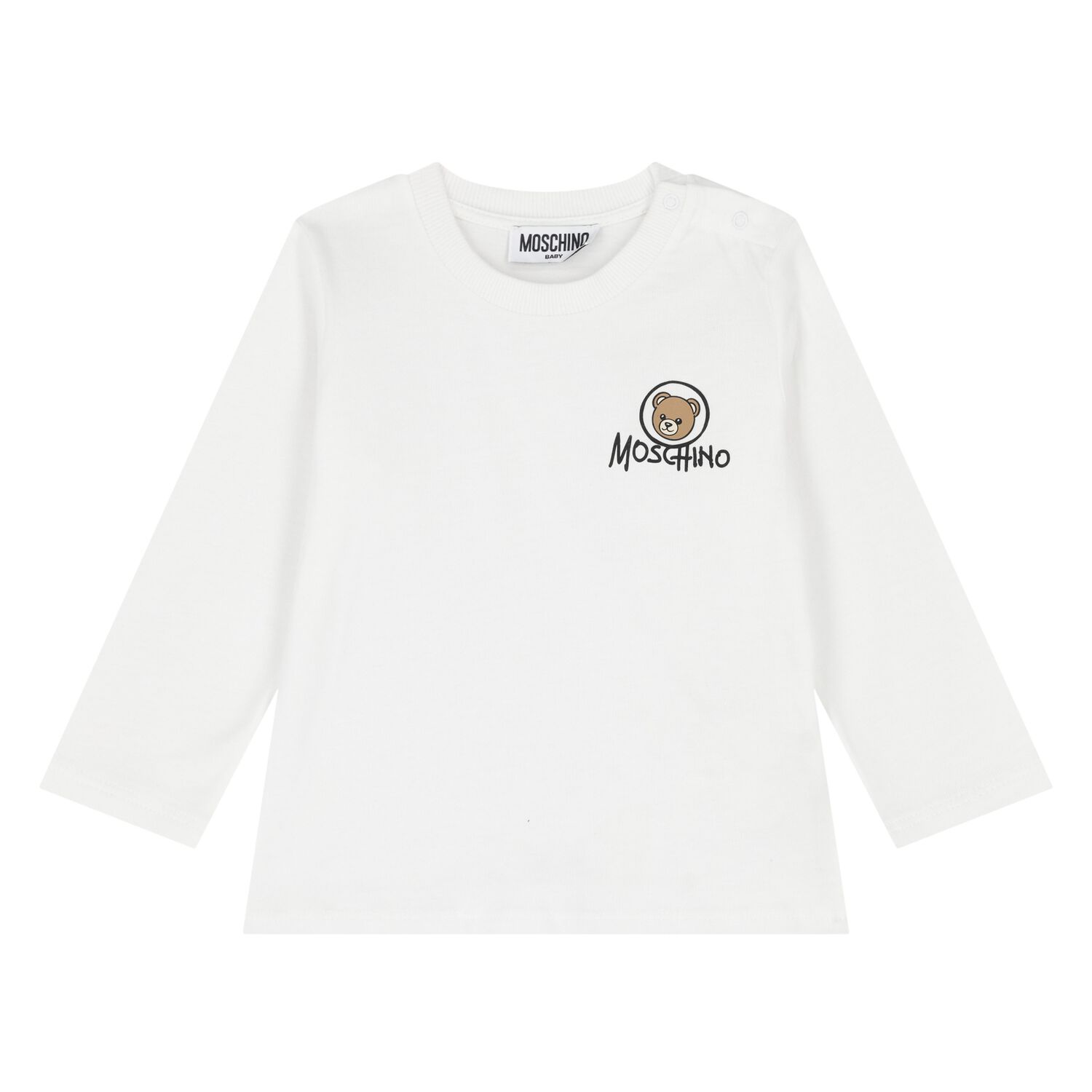 Younger White Teddy Bear Logo Long Sleeve Top, 1, hi-res