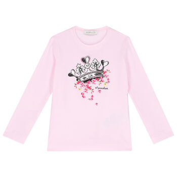 Girls Pink Crown Print T-Shirt