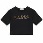 Girls Black Logo T-Shirt, 3, hi-res