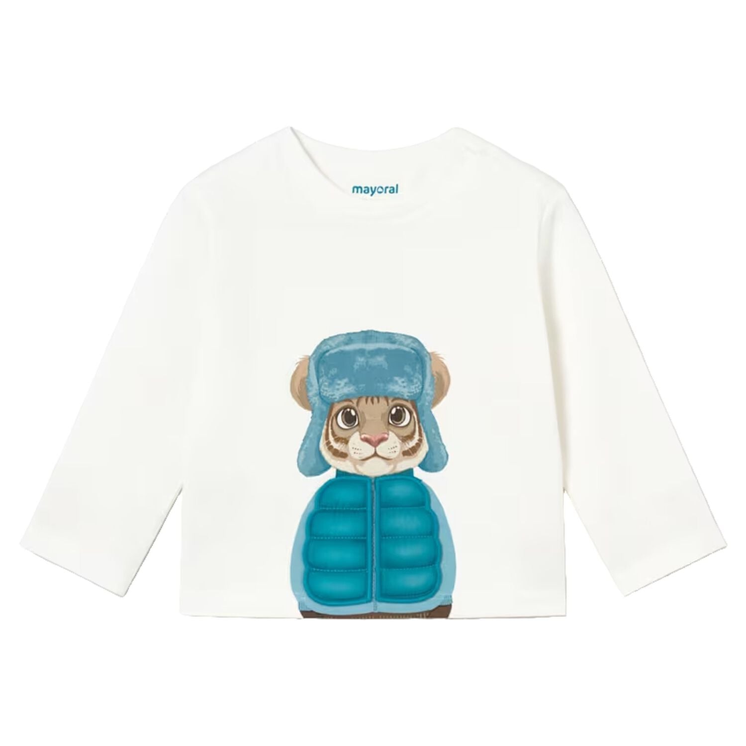 Younger Boys Ivory Tiger Long Sleeve Top, 1, hi-res
