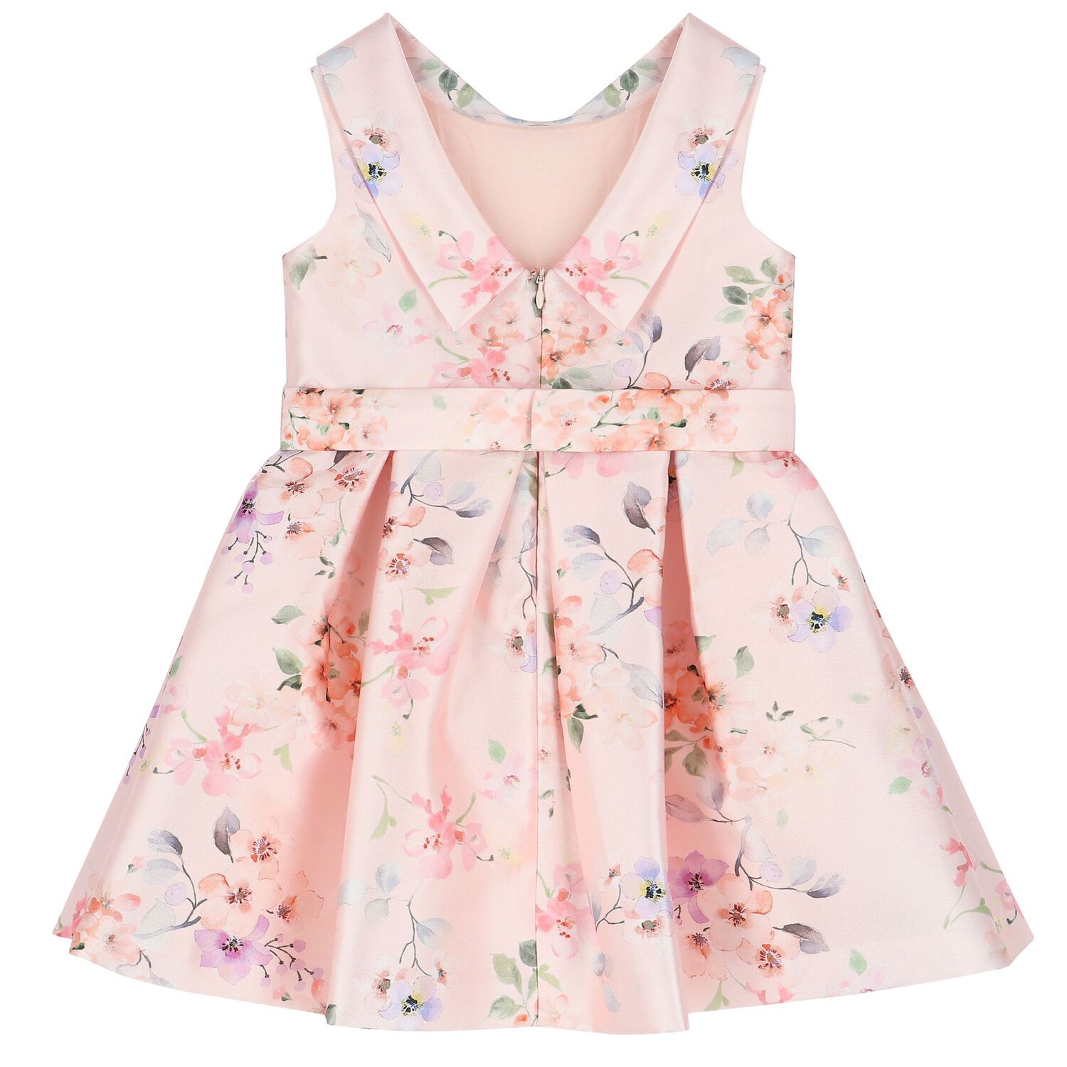 Girls Pink Floral Satin Dress, 1, hi-res image number null