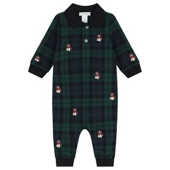 Baby Boys Green & Black Tartan Romper