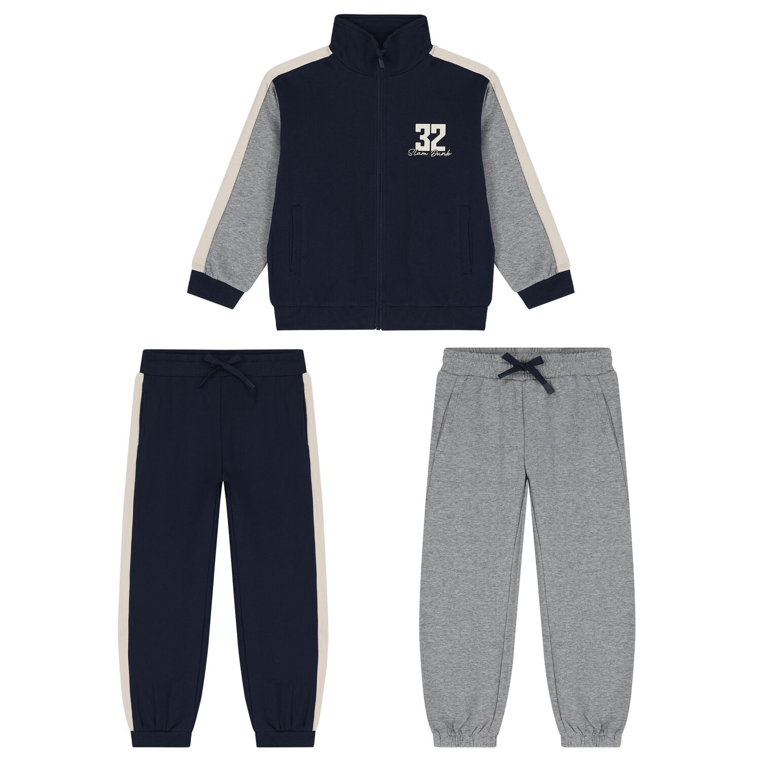 Boys Navy Blue & Grey Tracksuit Set ( 3 Piece ), 3, hi-res