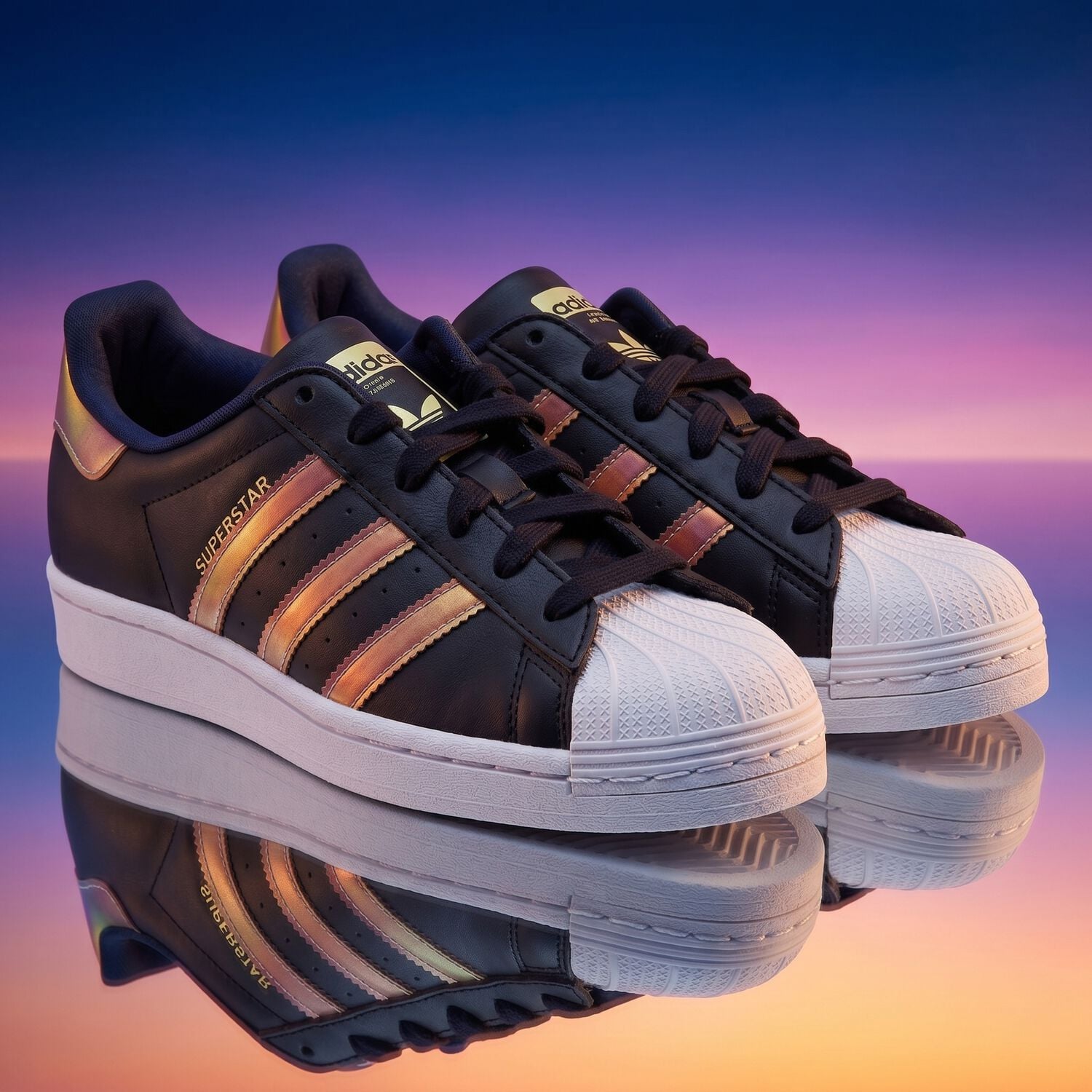 Black Iridescent Superstar Trainers, 1, hi-res