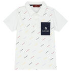 Boys White Logo Polo Shirt, 1, hi-res