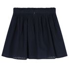 Girls Navy Blue Broderie Anglaise Skirt, 1, hi-res