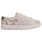 Girls Ivory & Gold Logo Trainers, 1, hi-res