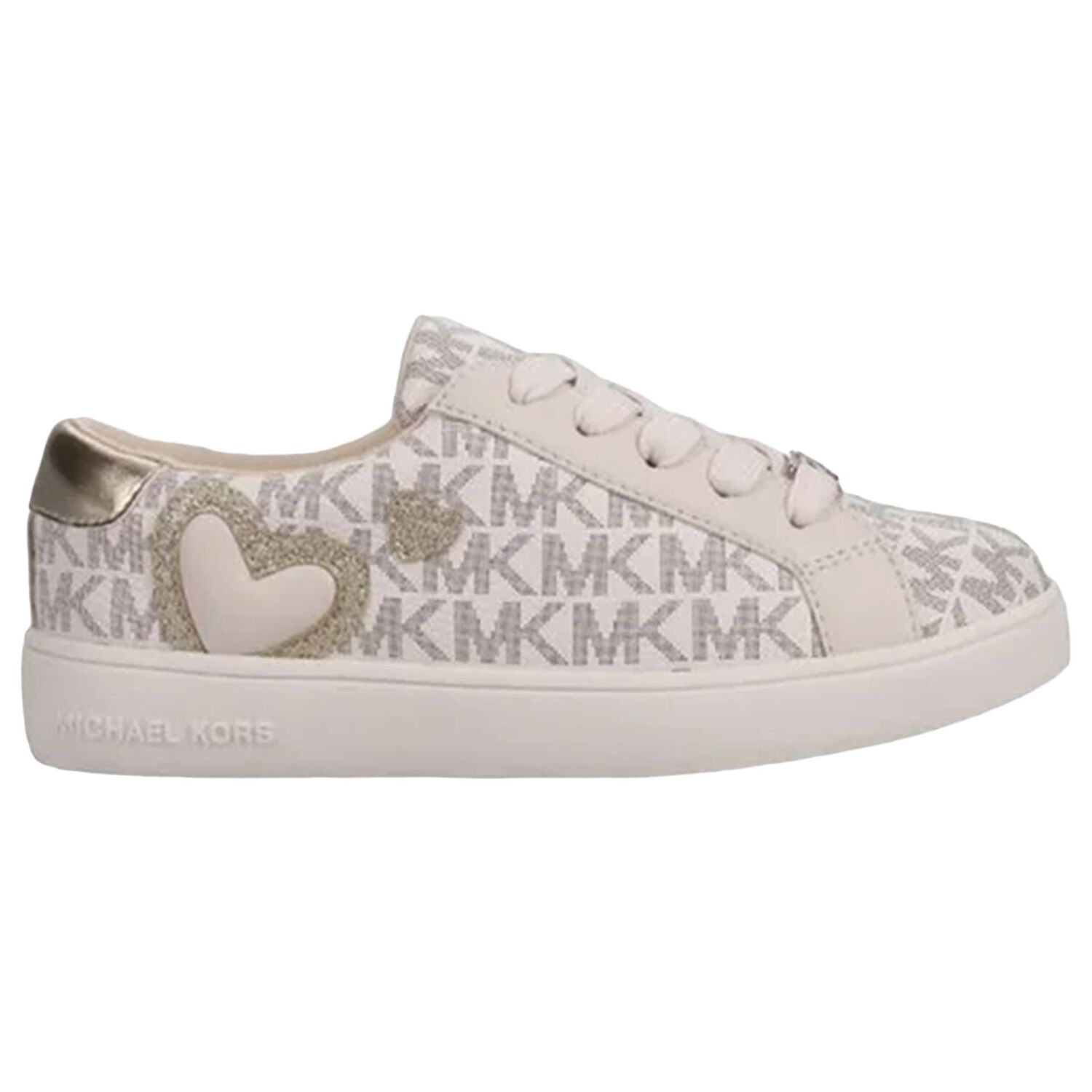 Girls Ivory & Gold Logo Trainers, 1, hi-res