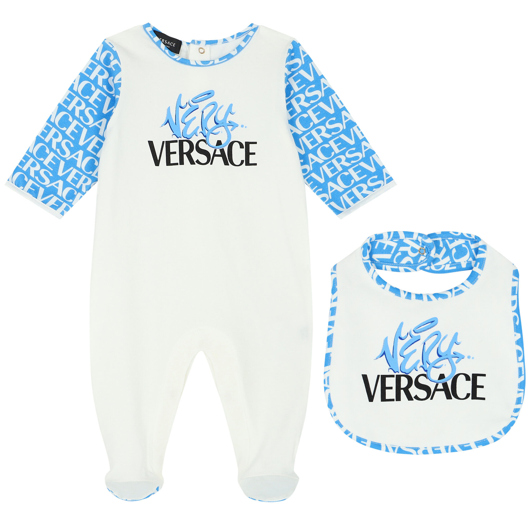 Versace Baby Boys Ivory Blue Logo Babygrow Set Junior