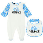 Baby Boys Ivory & Blue Logo Babygrow Set, 2, hi-res
