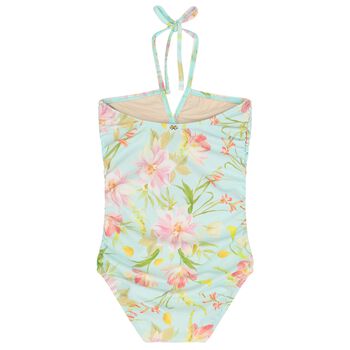 Girls Blue Floral Swimsuit