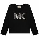 Girls Black Logo Long Sleeve Top, 1, hi-res