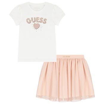 Girls White & Pink Skirt Set