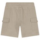 Boys White & Beige Shorts Set, 1, hi-res