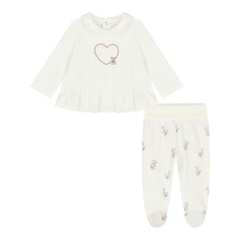 Baby Girls Ivory 2 Piece Babygrow