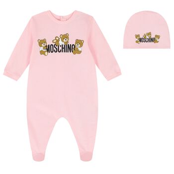 Baby Pink Teddy Bear Logo Babygrow Gift Set