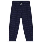 Boys Navy Blue Logo Joggers, 1, hi-res