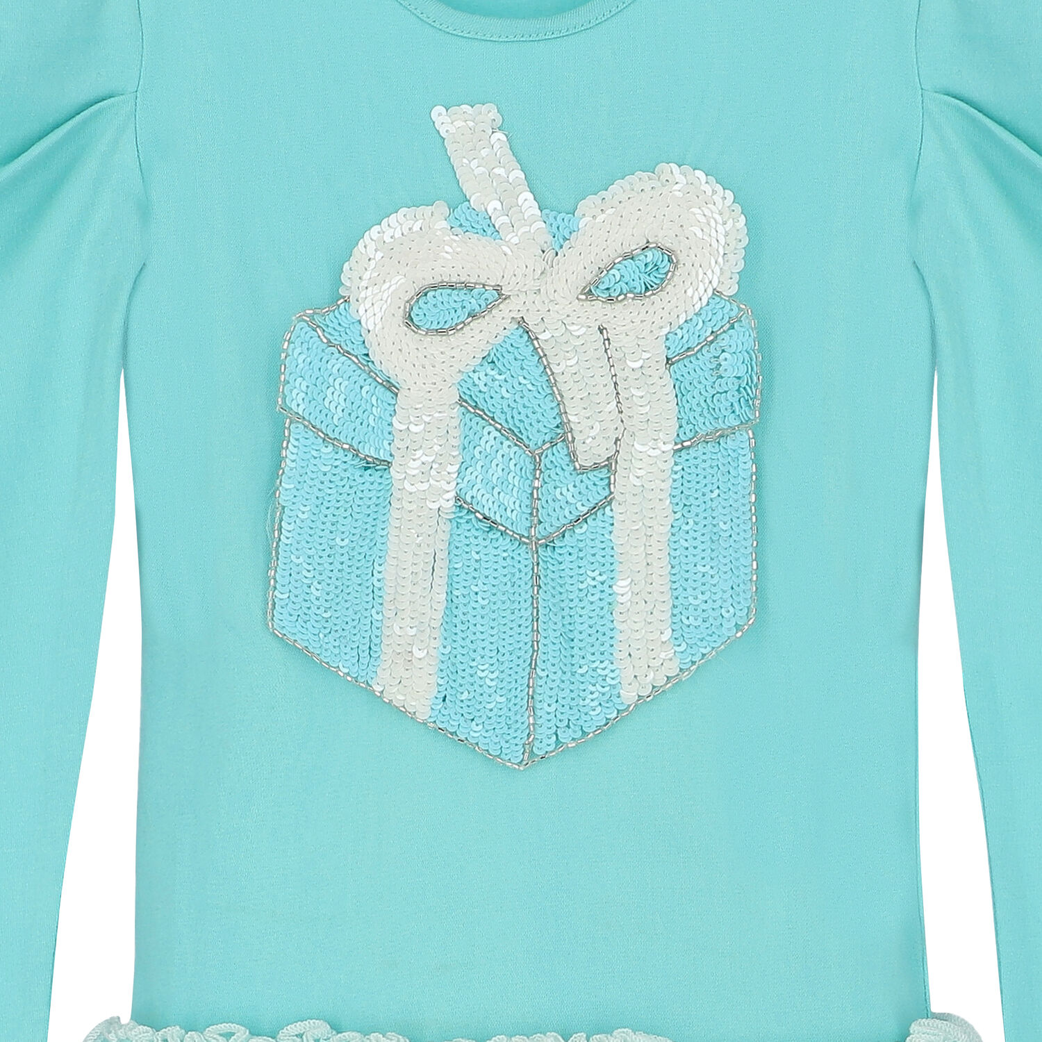 Girls Aqua Embellished Sequin Tulle Dress, 1, hi-res